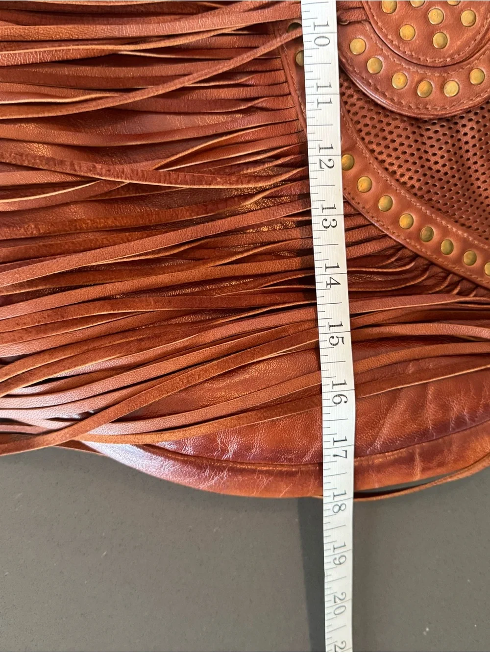 Scully Brown Leather Fringe Hobo with Gold Studs -genuine leather - NEVER USED